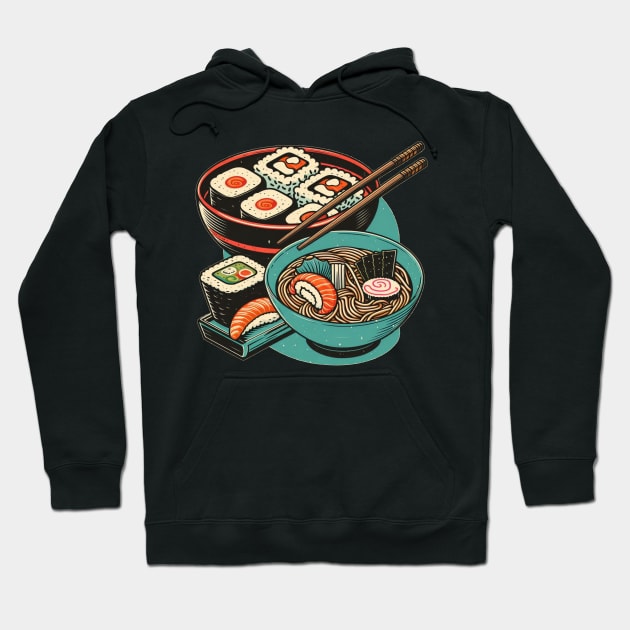 Vintage Sushi and Ramen Lover Men Women Stylized Japanese Hoodie by CP6Design